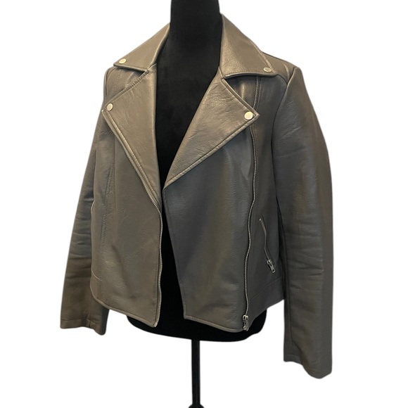 Women's Gray Motorcycle faux Leather,Biker Jacket,Large - Picture 2 of 7